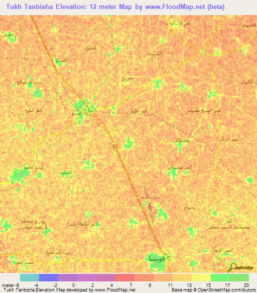 Tukh Tanbisha,Egypt Elevation Map