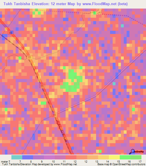 Tukh Tanbisha,Egypt Elevation Map