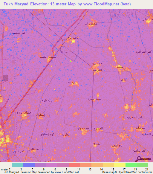 Tukh Mazyad,Egypt Elevation Map