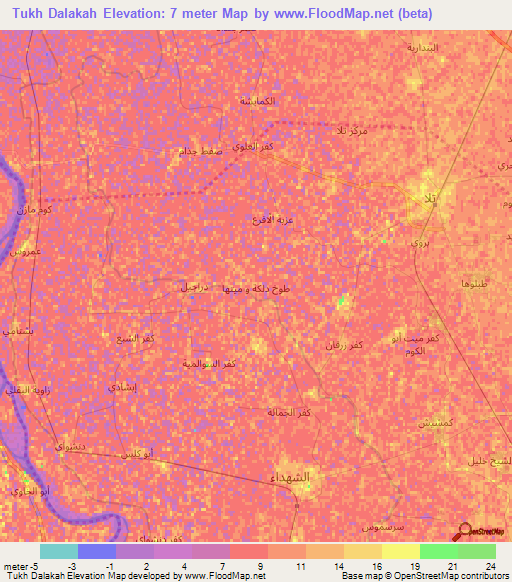 Tukh Dalakah,Egypt Elevation Map