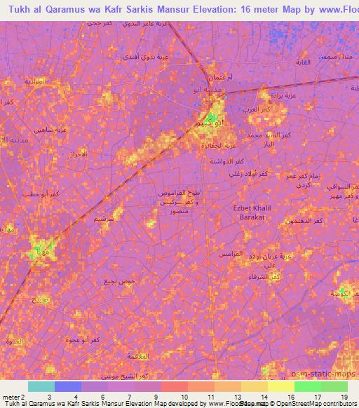 Tukh al Qaramus wa Kafr Sarkis Mansur,Egypt Elevation Map