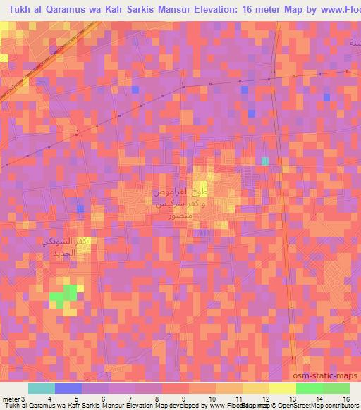 Tukh al Qaramus wa Kafr Sarkis Mansur,Egypt Elevation Map