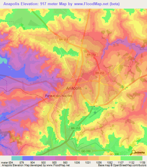 Anapolis,Brazil Elevation Map