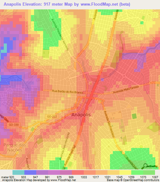 Anapolis,Brazil Elevation Map