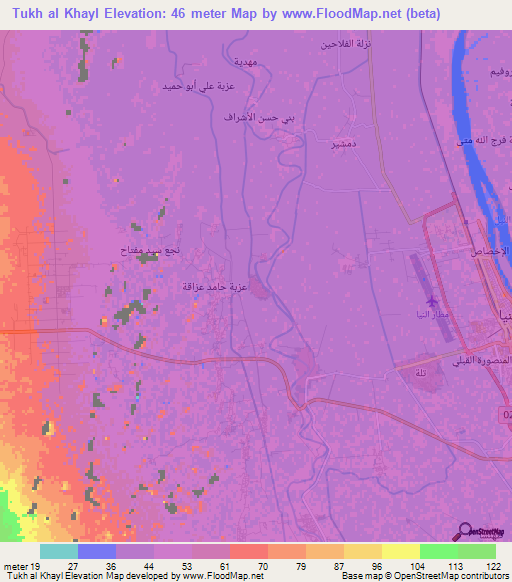 Tukh al Khayl,Egypt Elevation Map