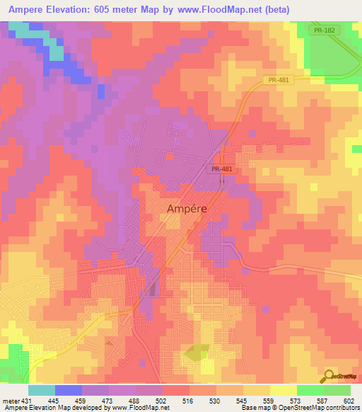 Ampere,Brazil Elevation Map