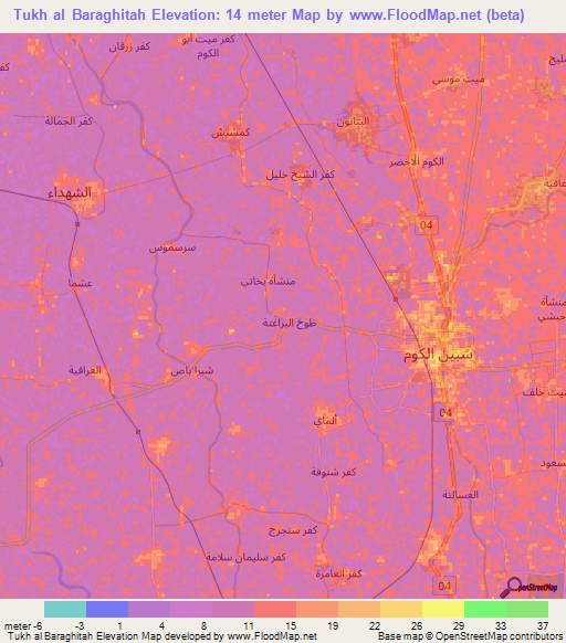 Tukh al Baraghitah,Egypt Elevation Map