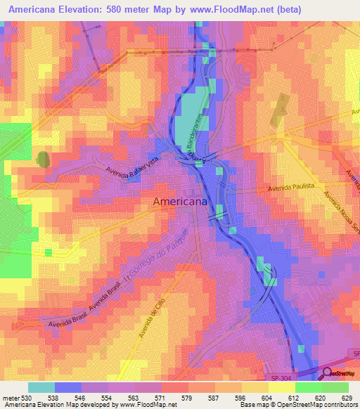 Americana,Brazil Elevation Map