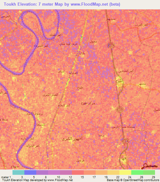 Toukh,Egypt Elevation Map