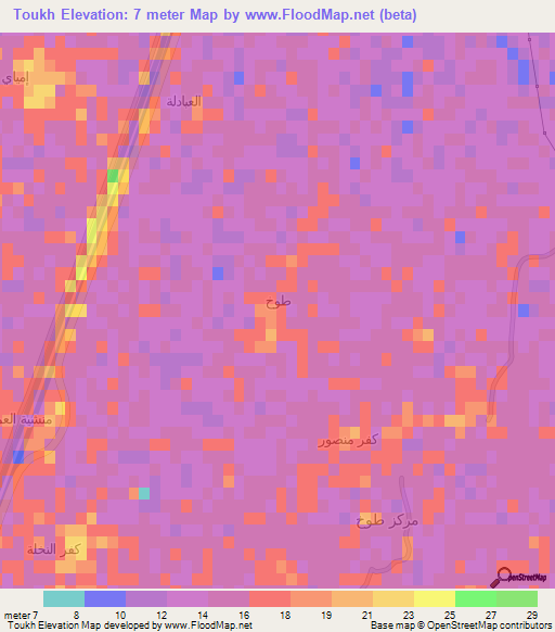 Toukh,Egypt Elevation Map