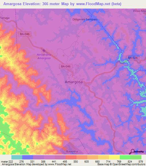 Amargosa,Brazil Elevation Map