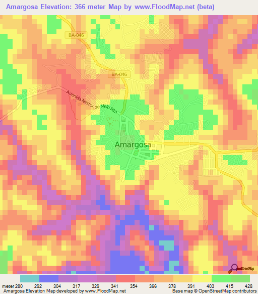 Amargosa,Brazil Elevation Map