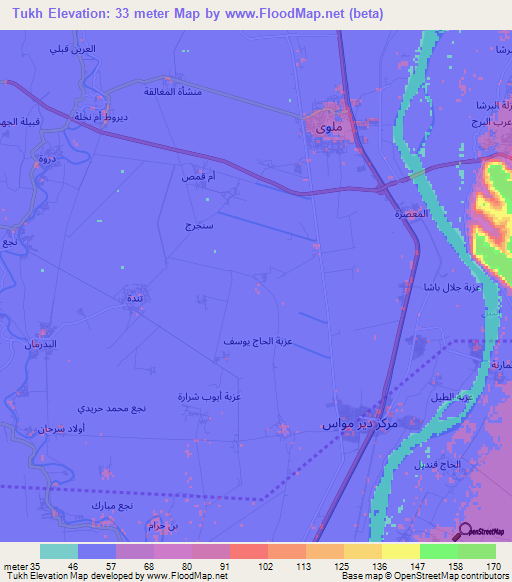 Tukh,Egypt Elevation Map