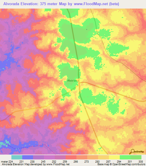 Alvorada,Brazil Elevation Map