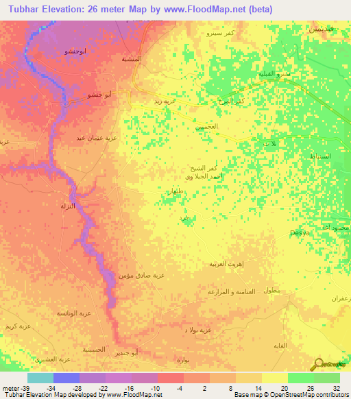 Tubhar,Egypt Elevation Map