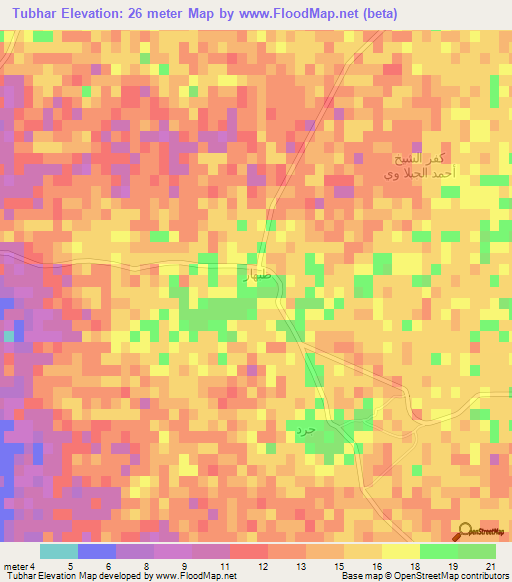 Tubhar,Egypt Elevation Map