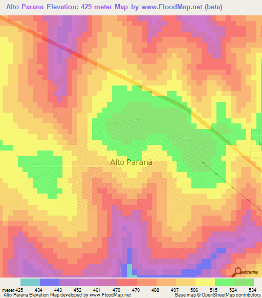 Alto Parana,Brazil Elevation Map