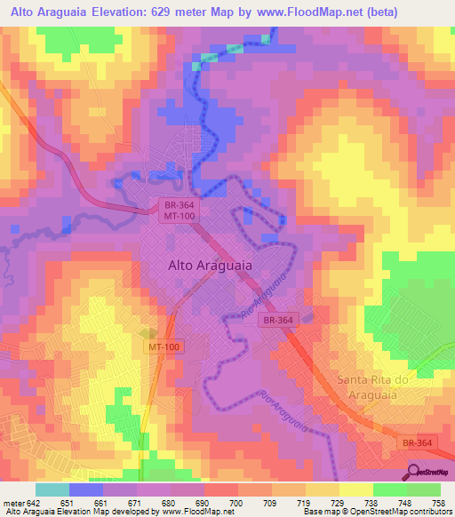 Alto Araguaia,Brazil Elevation Map