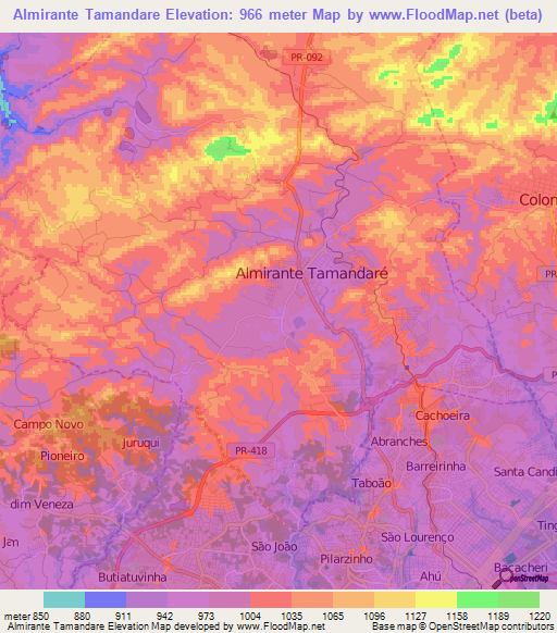 Almirante Tamandare,Brazil Elevation Map