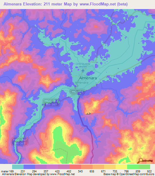 Almenara,Brazil Elevation Map