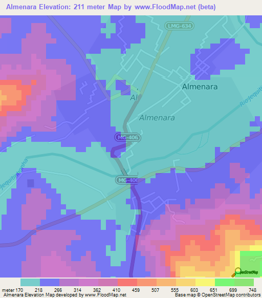 Almenara,Brazil Elevation Map