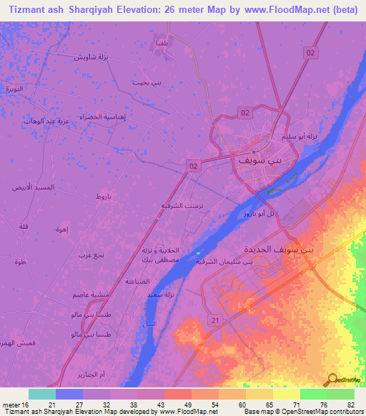 Tizmant ash Sharqiyah,Egypt Elevation Map