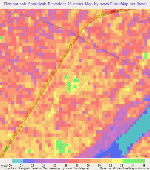 Tizmant ash Sharqiyah,Egypt Elevation Map