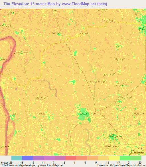 Tita,Egypt Elevation Map