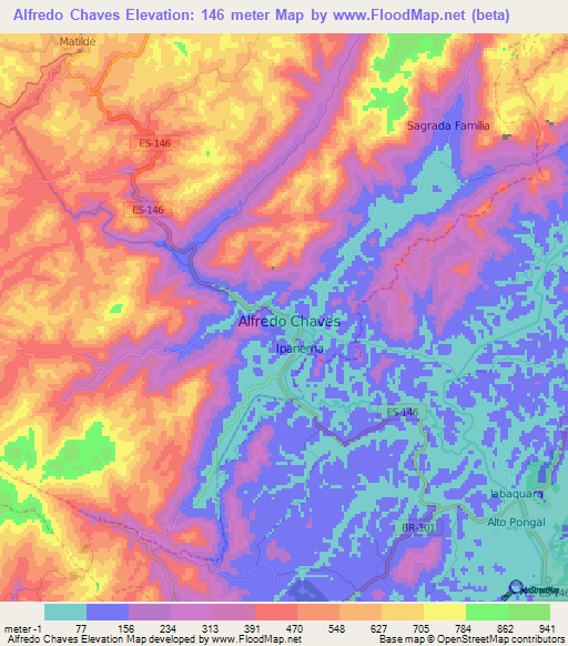 Alfredo Chaves,Brazil Elevation Map