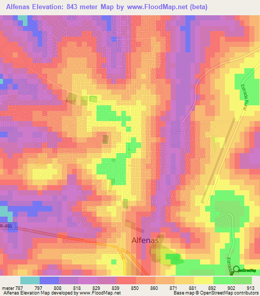 Alfenas,Brazil Elevation Map