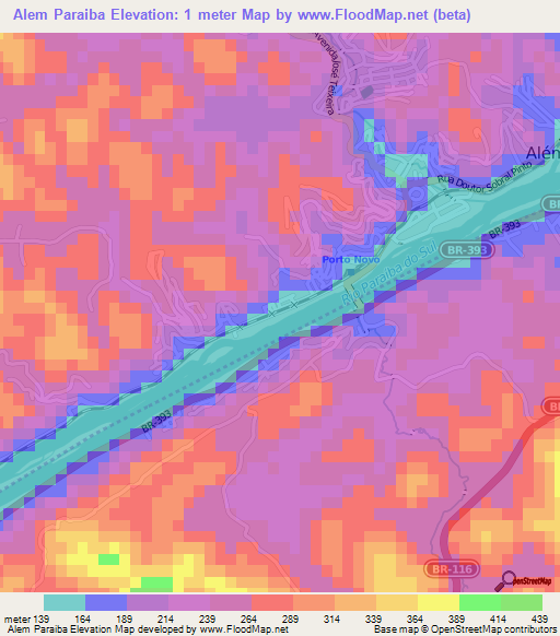 Alem Paraiba,Brazil Elevation Map