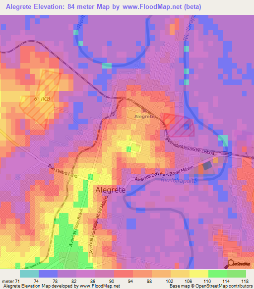 Alegrete,Brazil Elevation Map