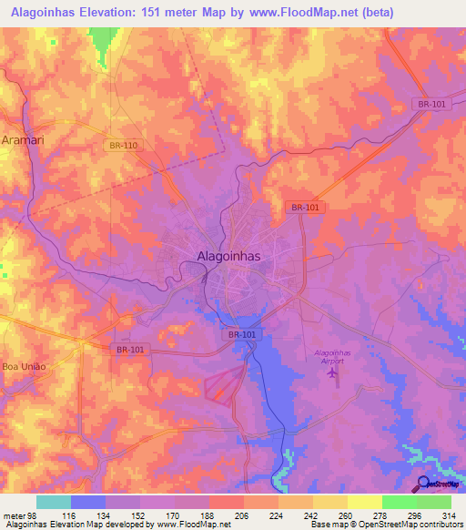 Alagoinhas,Brazil Elevation Map