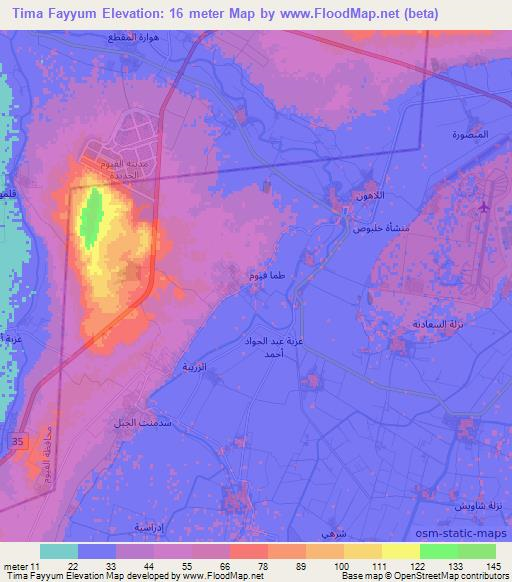 Tima Fayyum,Egypt Elevation Map