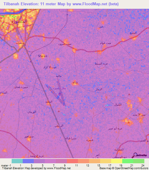 Tilbanah,Egypt Elevation Map