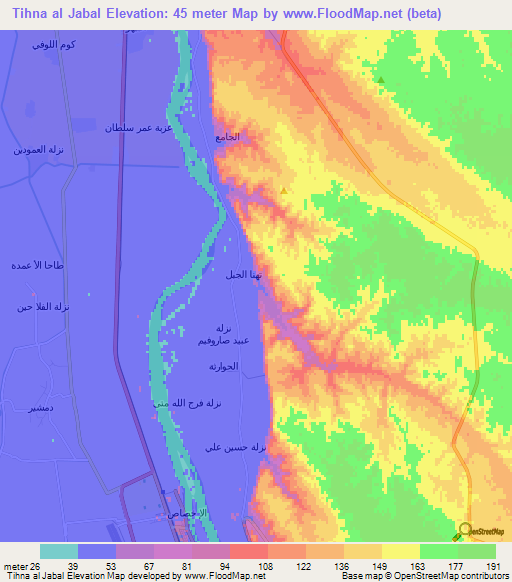 Tihna al Jabal,Egypt Elevation Map