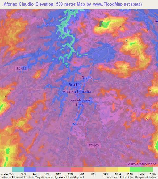 Afonso Claudio,Brazil Elevation Map