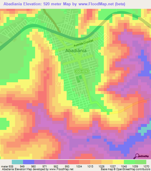 Abadiania,Brazil Elevation Map