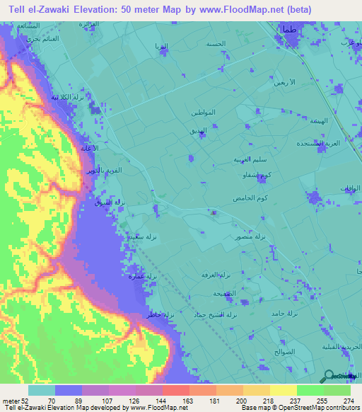 Tell el-Zawaki,Egypt Elevation Map