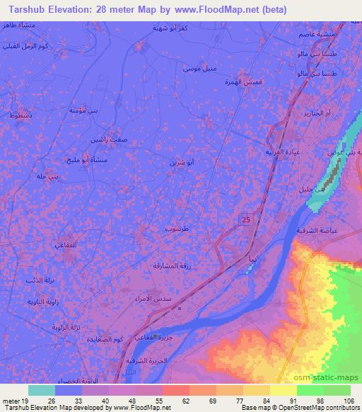 Tarshub,Egypt Elevation Map