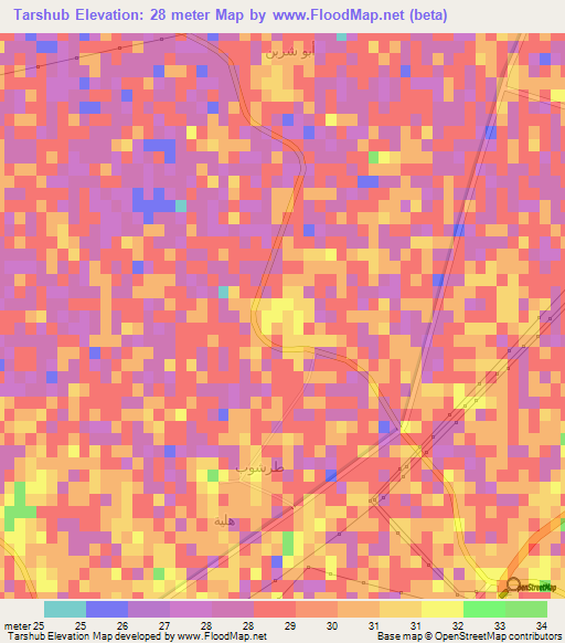 Tarshub,Egypt Elevation Map