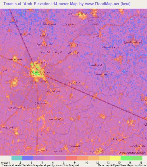 Taranis al `Arab,Egypt Elevation Map