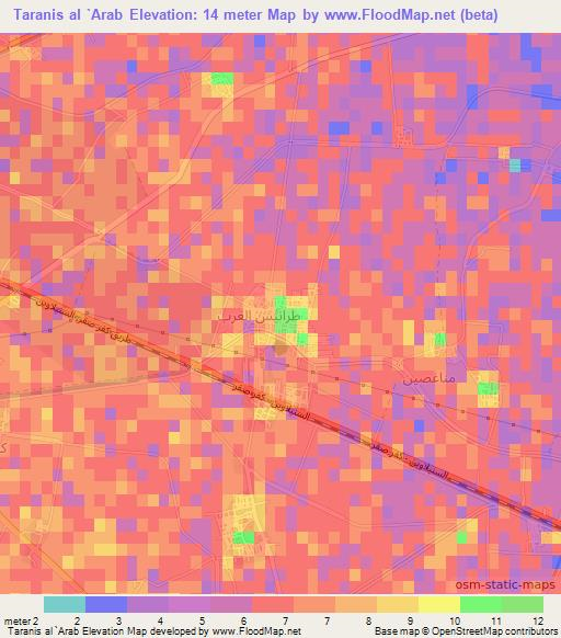 Taranis al `Arab,Egypt Elevation Map