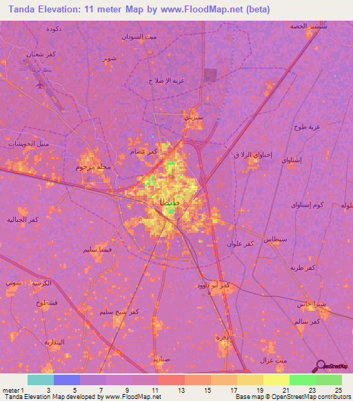 Tanda,Egypt Elevation Map