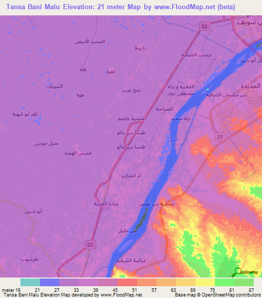 Tansa Bani Malu,Egypt Elevation Map