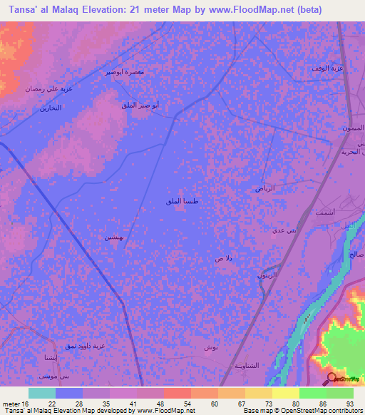 Tansa' al Malaq,Egypt Elevation Map