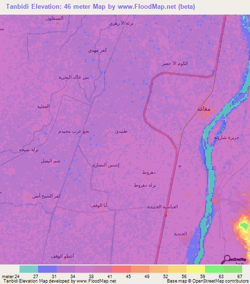 Tanbidi,Egypt Elevation Map