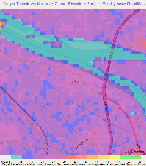 Qaryat Tanash wa Nazlat az Zumur,Egypt Elevation Map