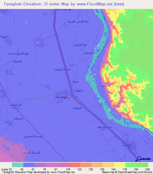 Tanaghah,Egypt Elevation Map