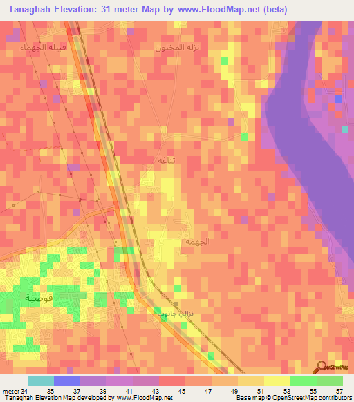 Tanaghah,Egypt Elevation Map